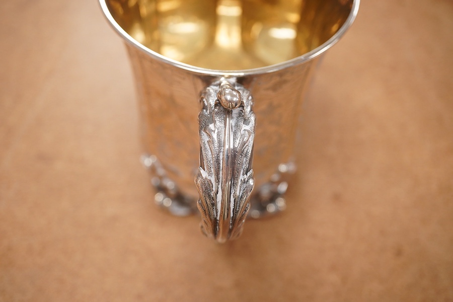 A large Victorian engraved silver christening mug, by Edward & John Barnard, London, 1856, 13.8cm, 11.4oz. Condition - fair to good